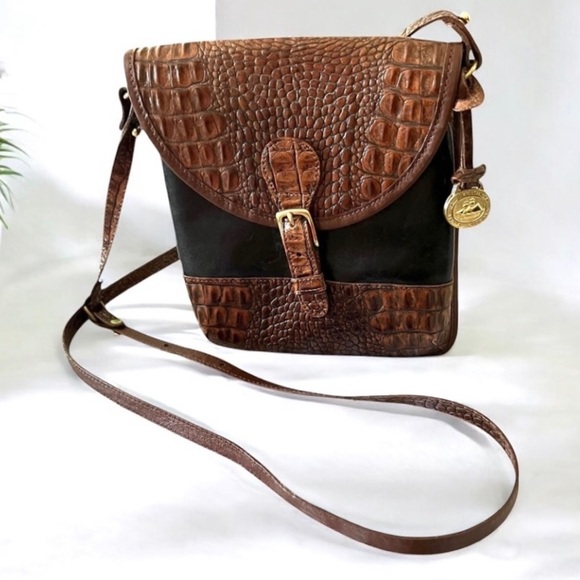 VINTAGE BRAHMIN Crossbody Bag Leather Purse FAST SHIPPING Brown Black FAST SHIP - Picture 1 of 15